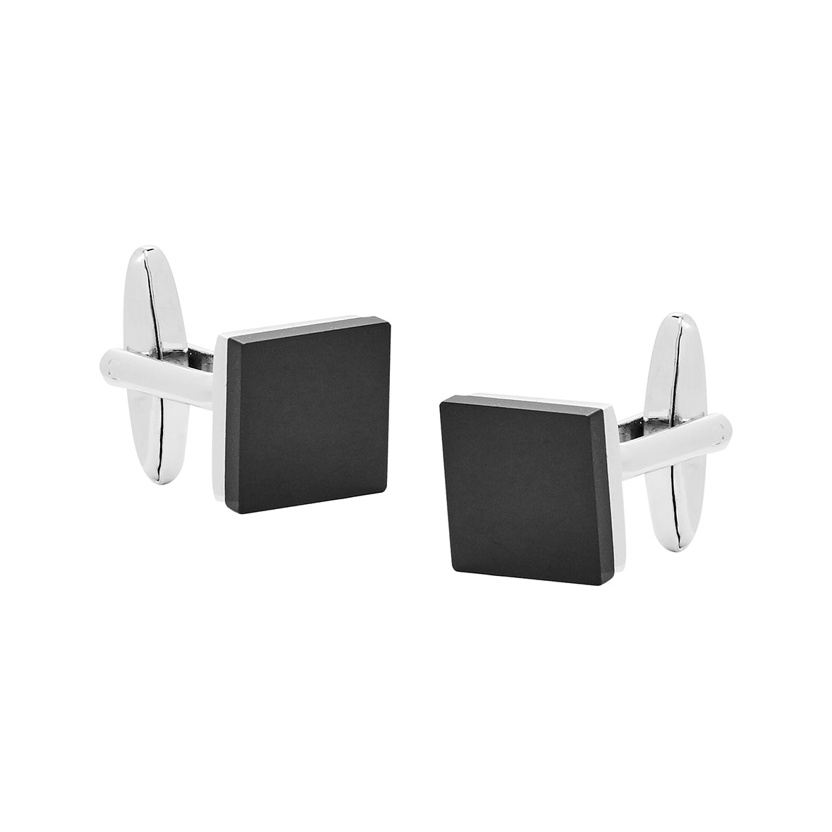 Silver Cufflinks with Black Glass Front
